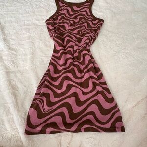 No Boundaries Pink and Brown Wave Mini Dress
